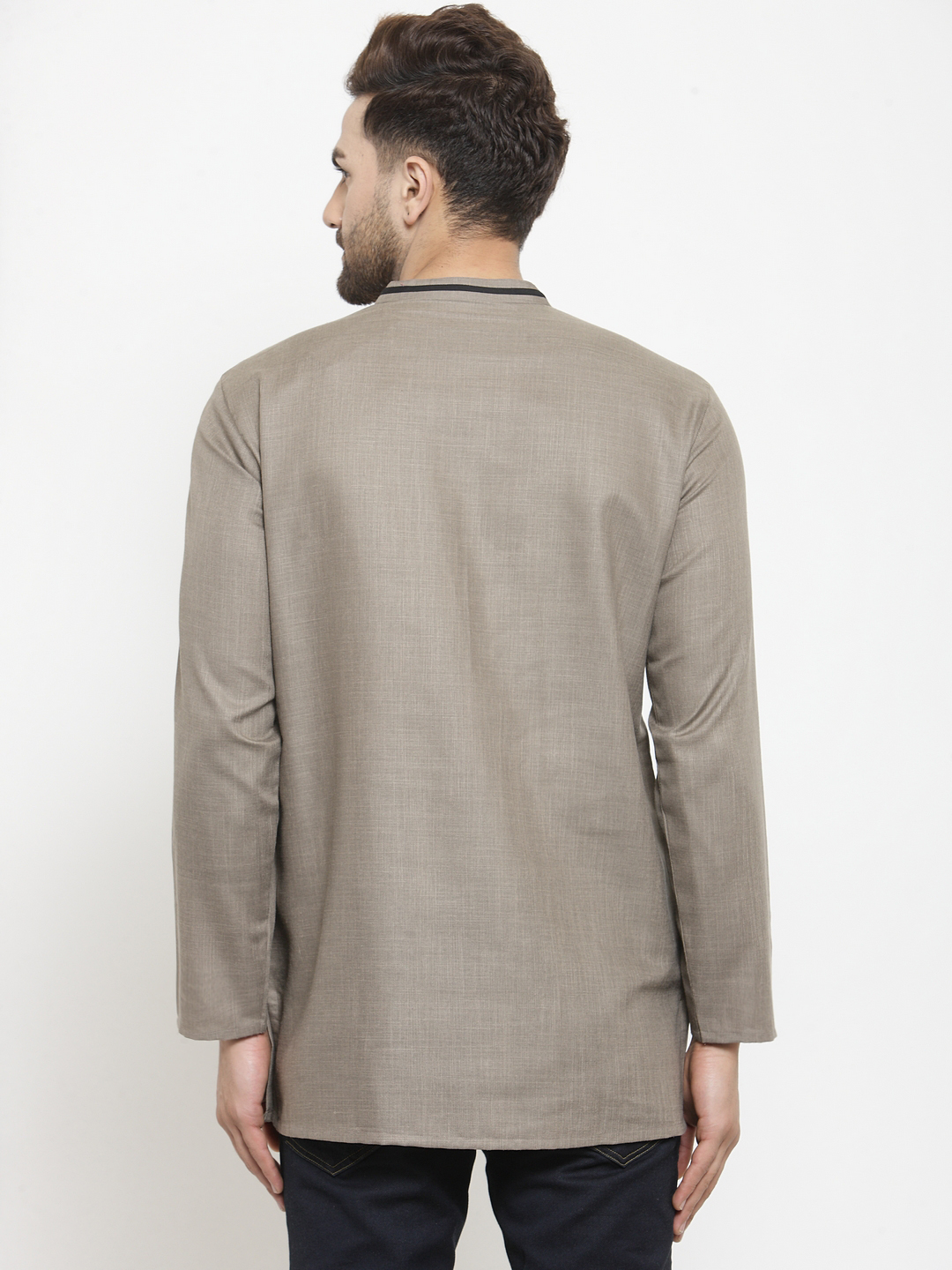 Rust color poly cotton embroidery gents short kurta - Image 5