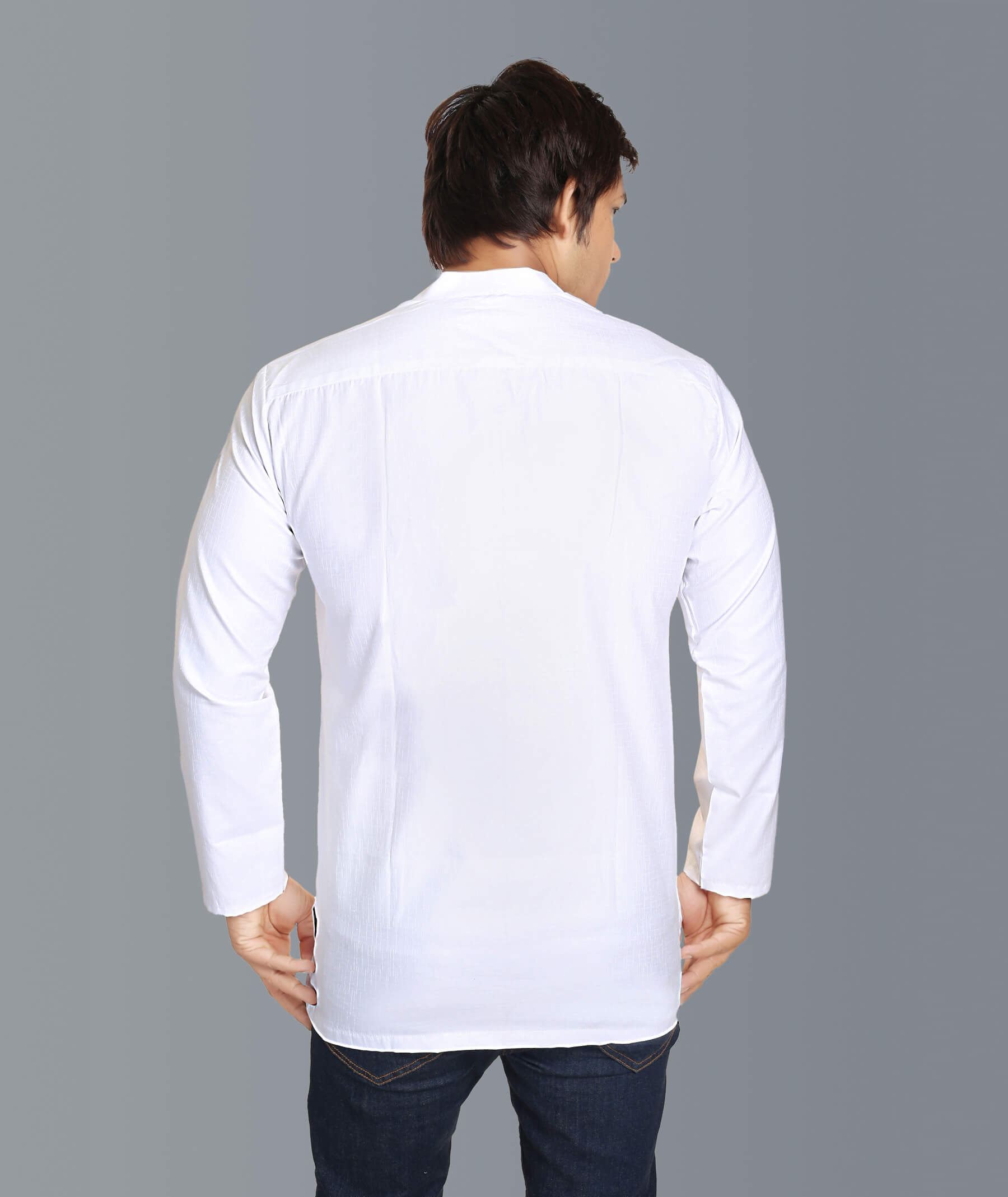 White Poly cotton Embroidered Short Kurta for Men - Image 4