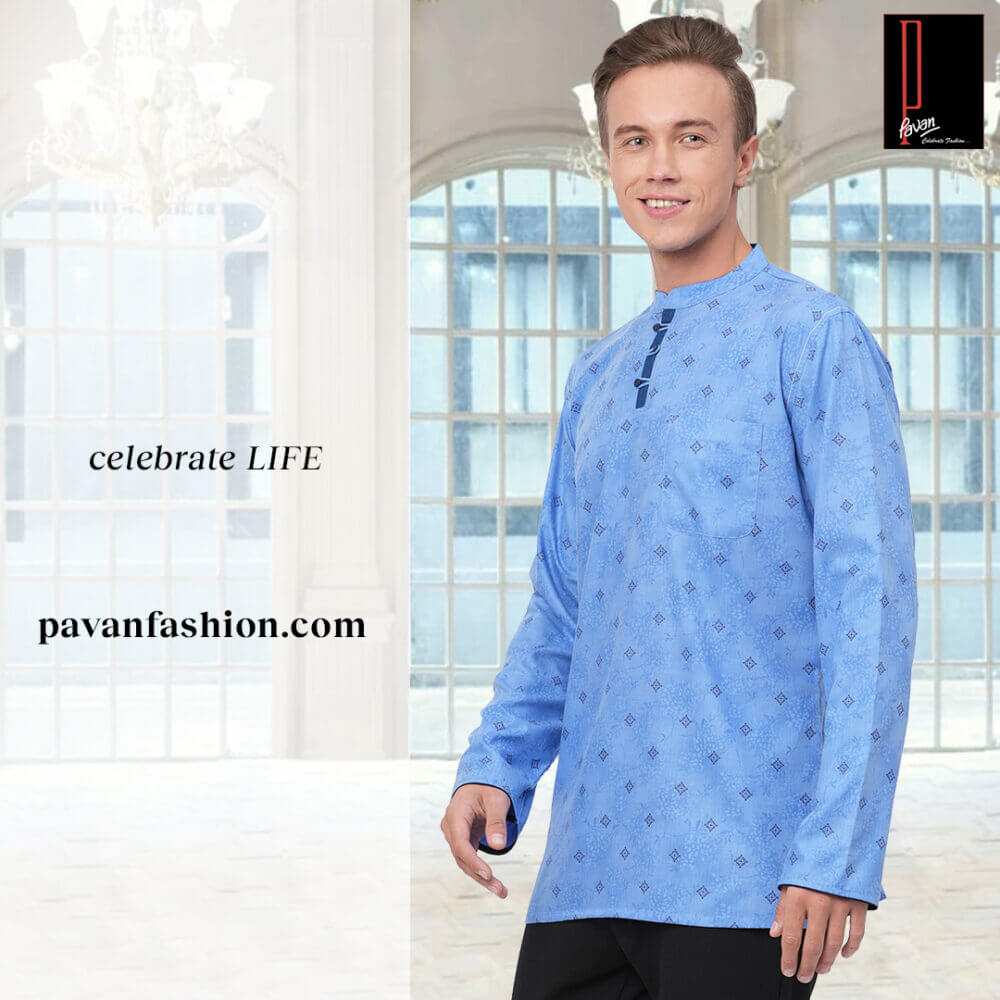 Sky blue color soft poly cotton block printed loop button short kurta - Image 8