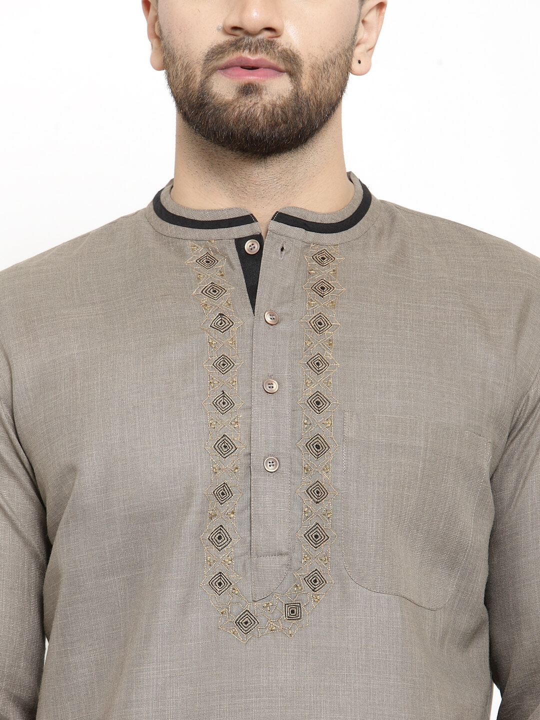 Rust color poly cotton embroidery gents short kurta - Image 6