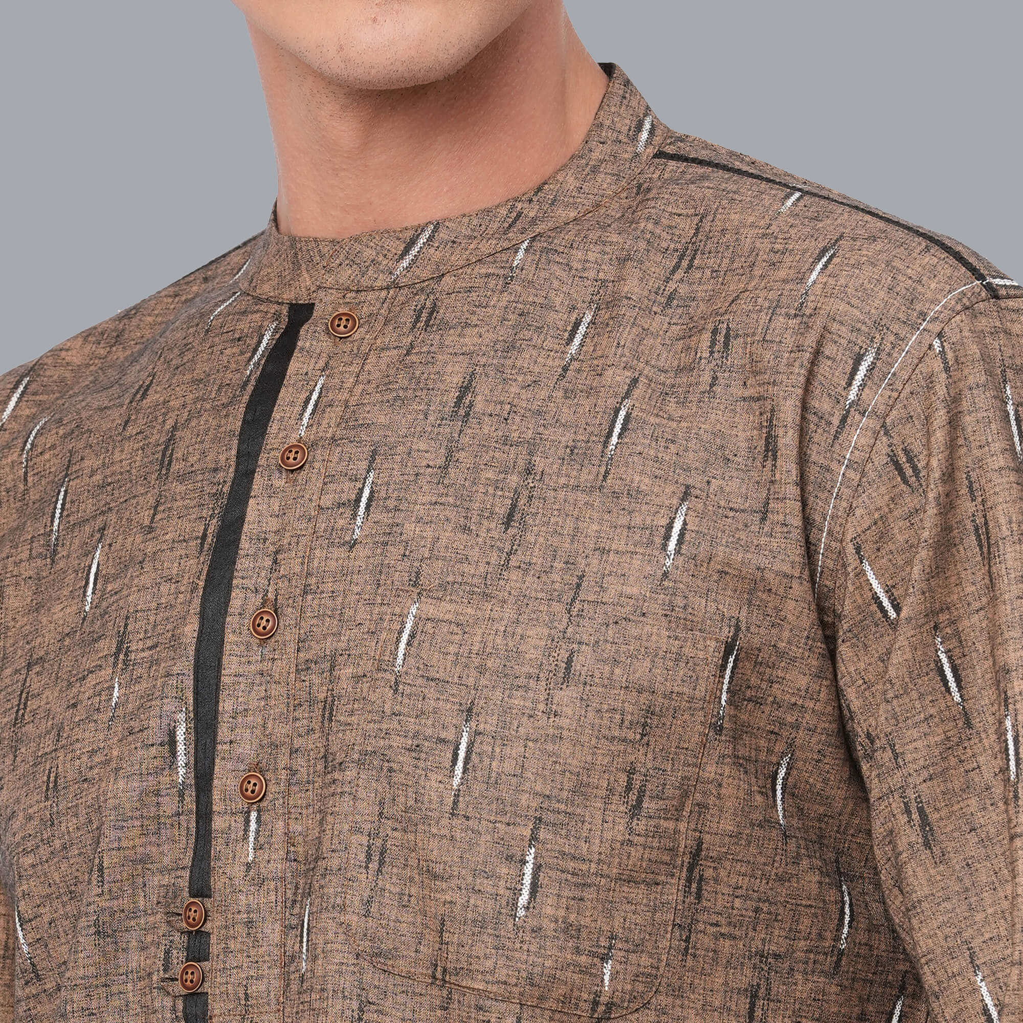 Rust color soft poly cotton block printed men short kurta - Image 3