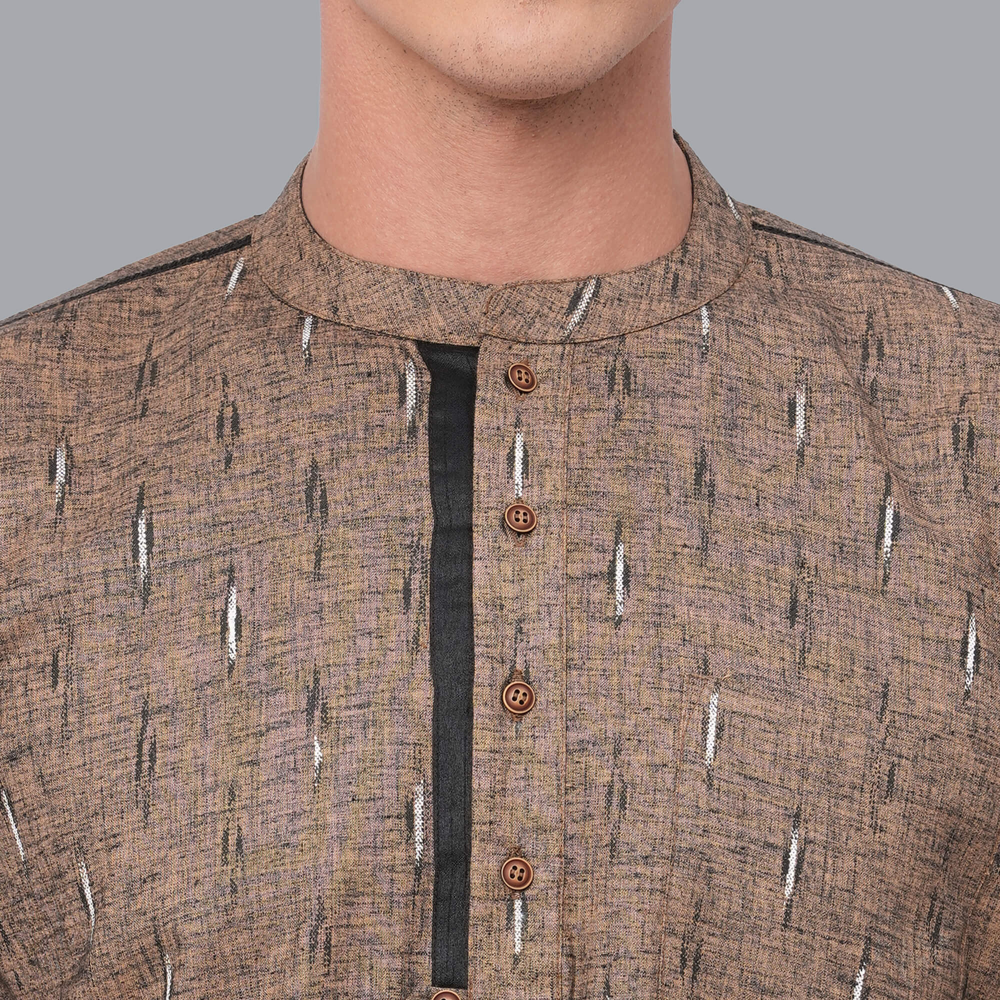 Rust color soft poly cotton block printed men short kurta - Image 4