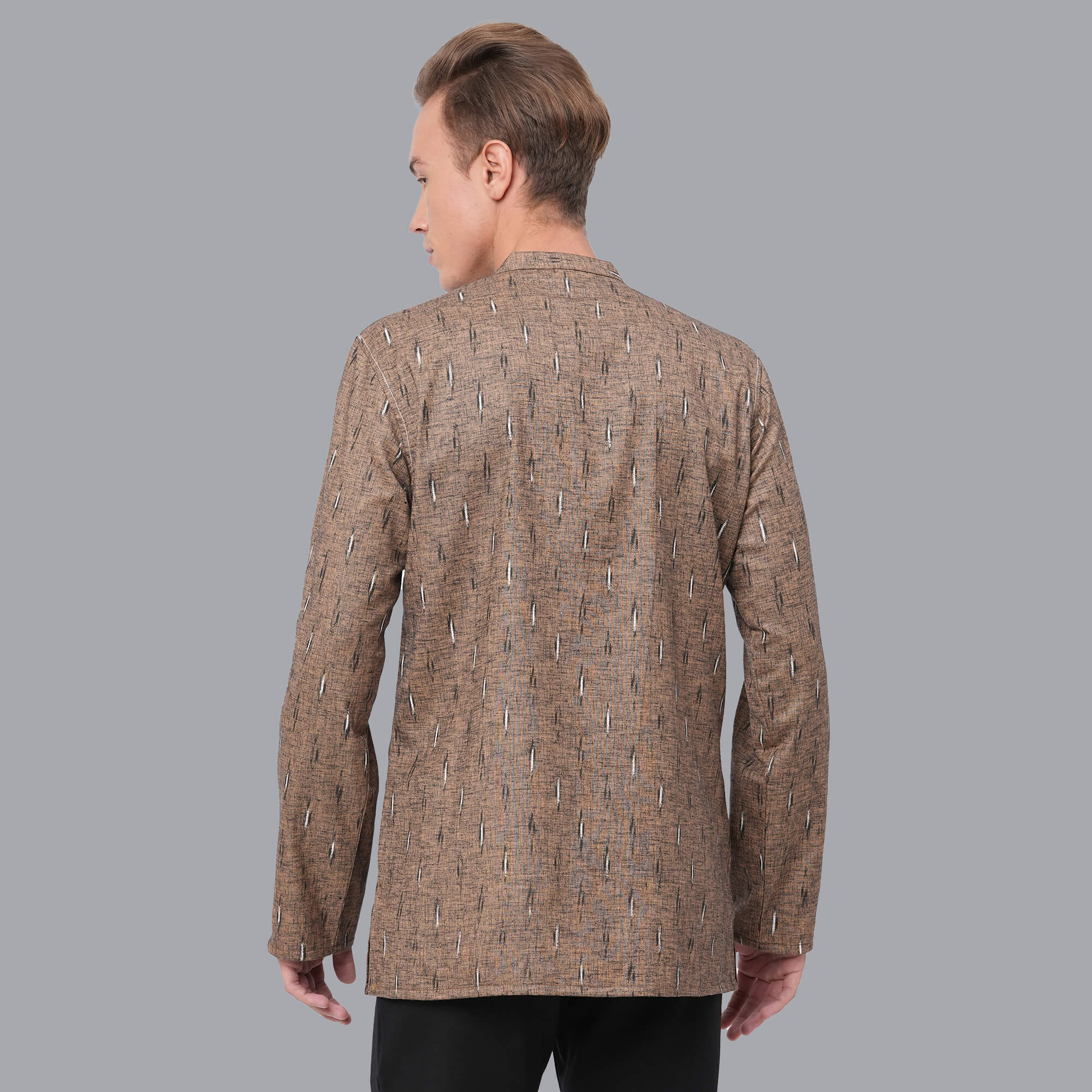 Rust color soft poly cotton block printed men short kurta - Image 7
