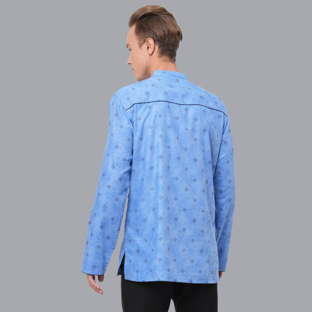 Sky blue color soft poly cotton block printed loop button short kurta - Image 3