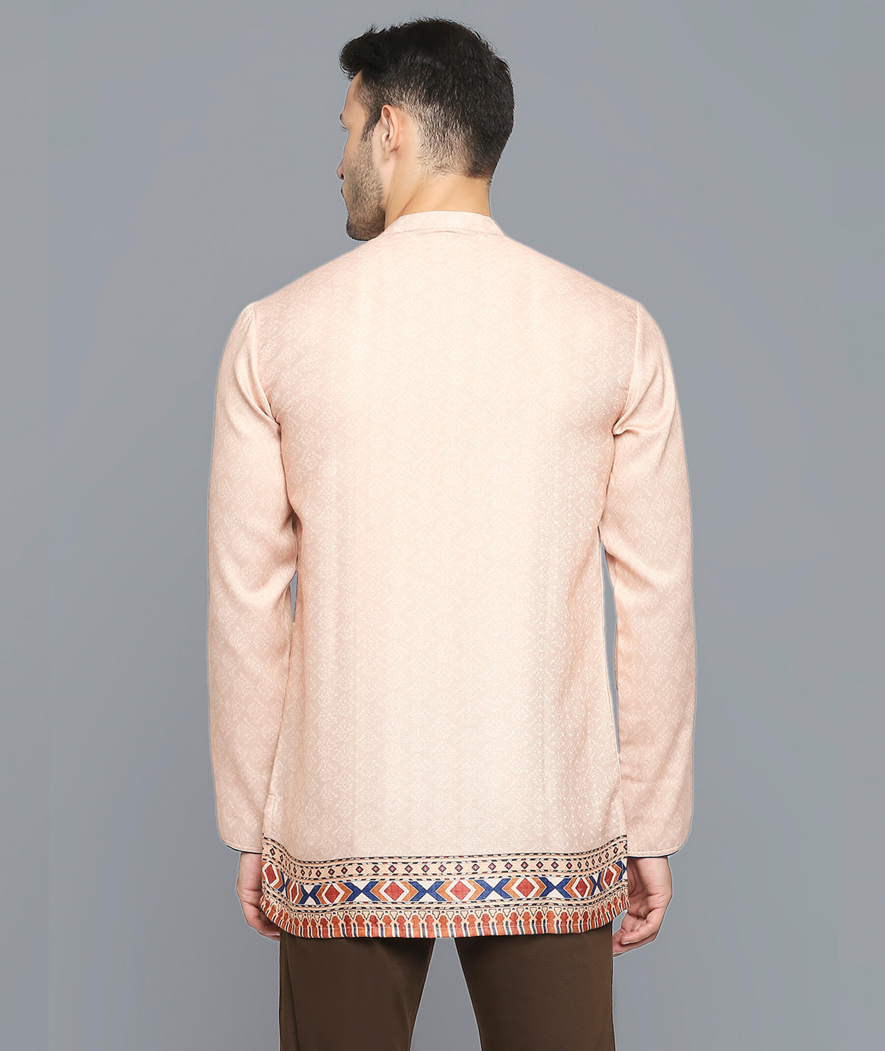 Ivory pashmina weave poly cotton digital printed men short kurta - Image 5