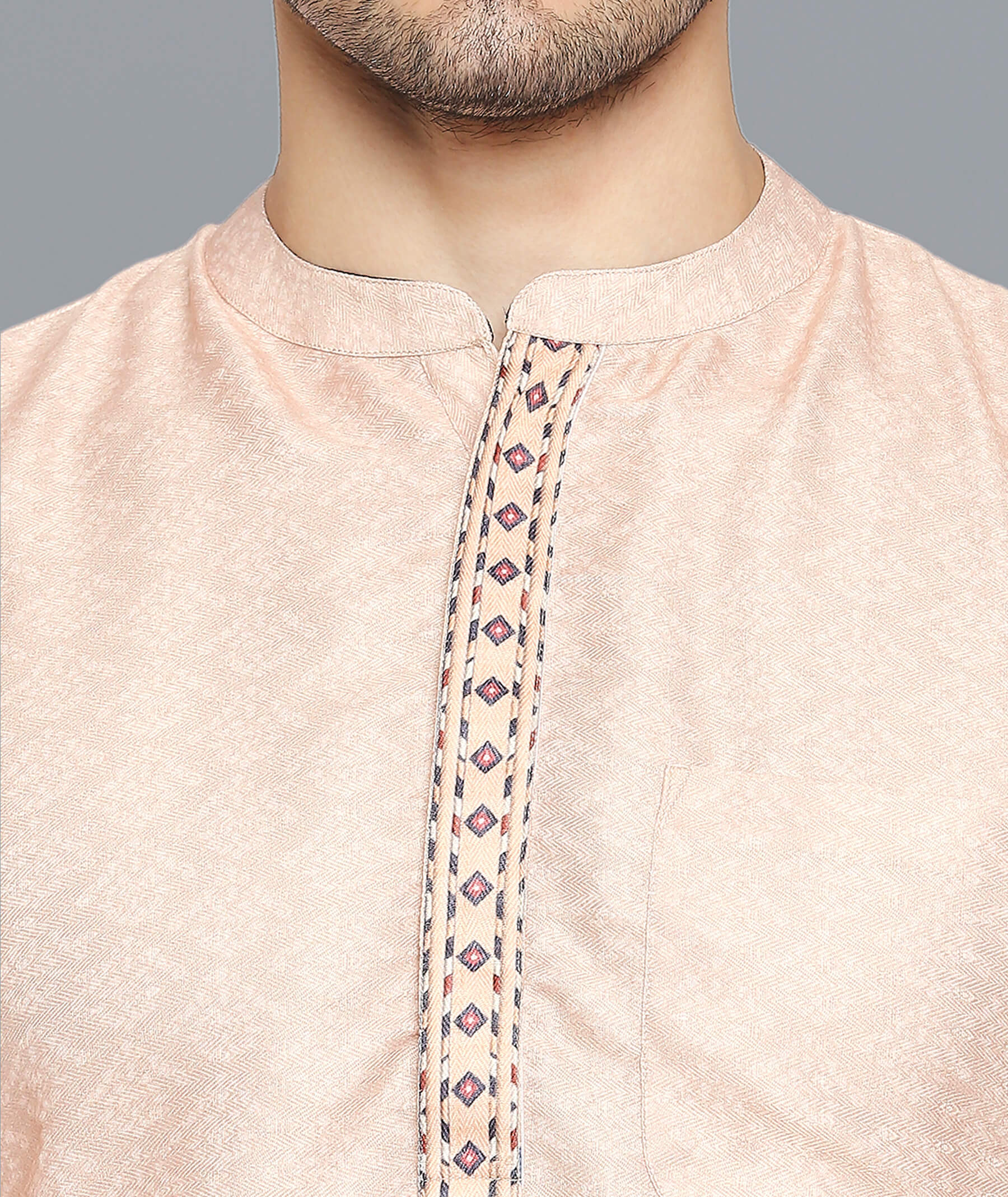 Ivory pashmina weave poly cotton digital printed men short kurta - Image 7