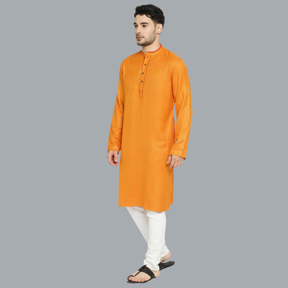 Golden Yellow color soft feel polycot textured men long kurta - Image 3