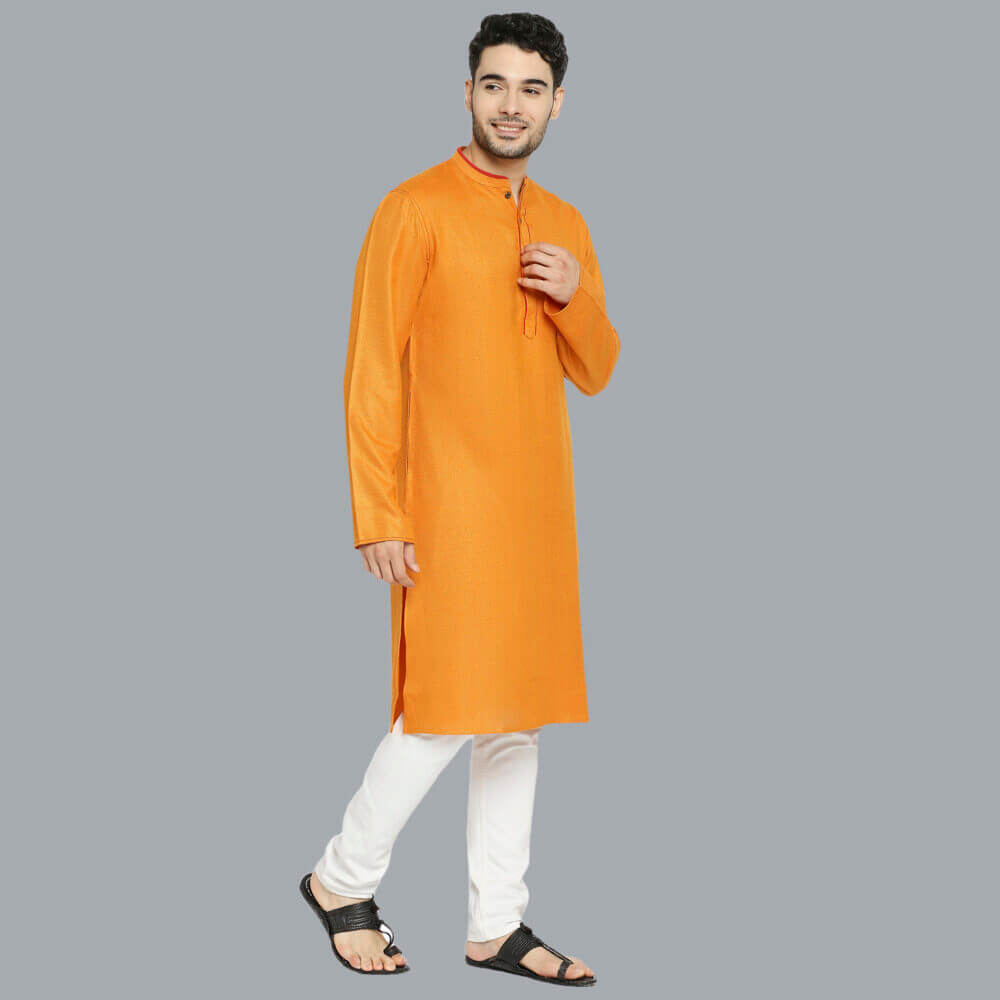 Golden Yellow color soft feel polycot textured men long kurta - Image 4