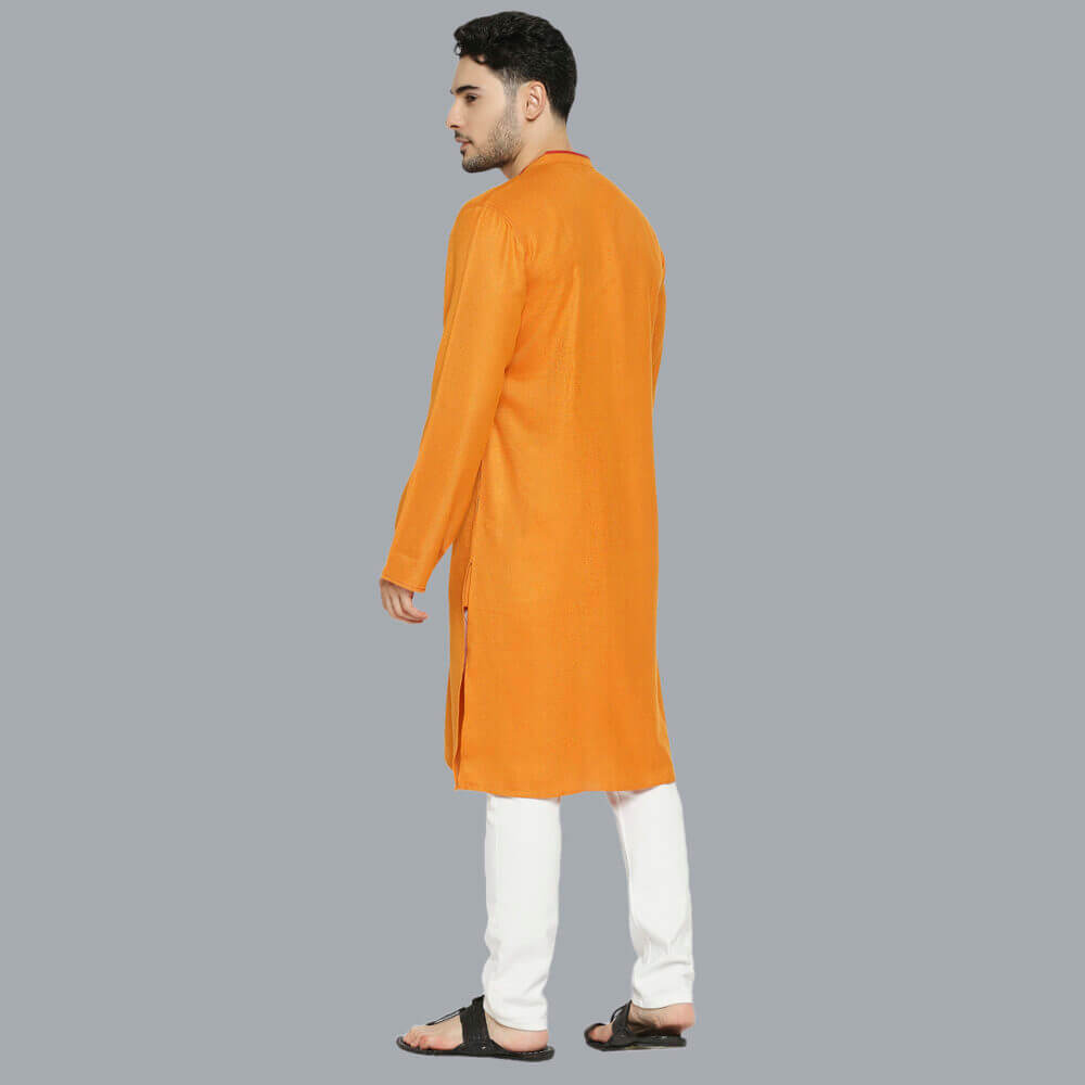 Golden Yellow color soft feel polycot textured men long kurta - Image 5