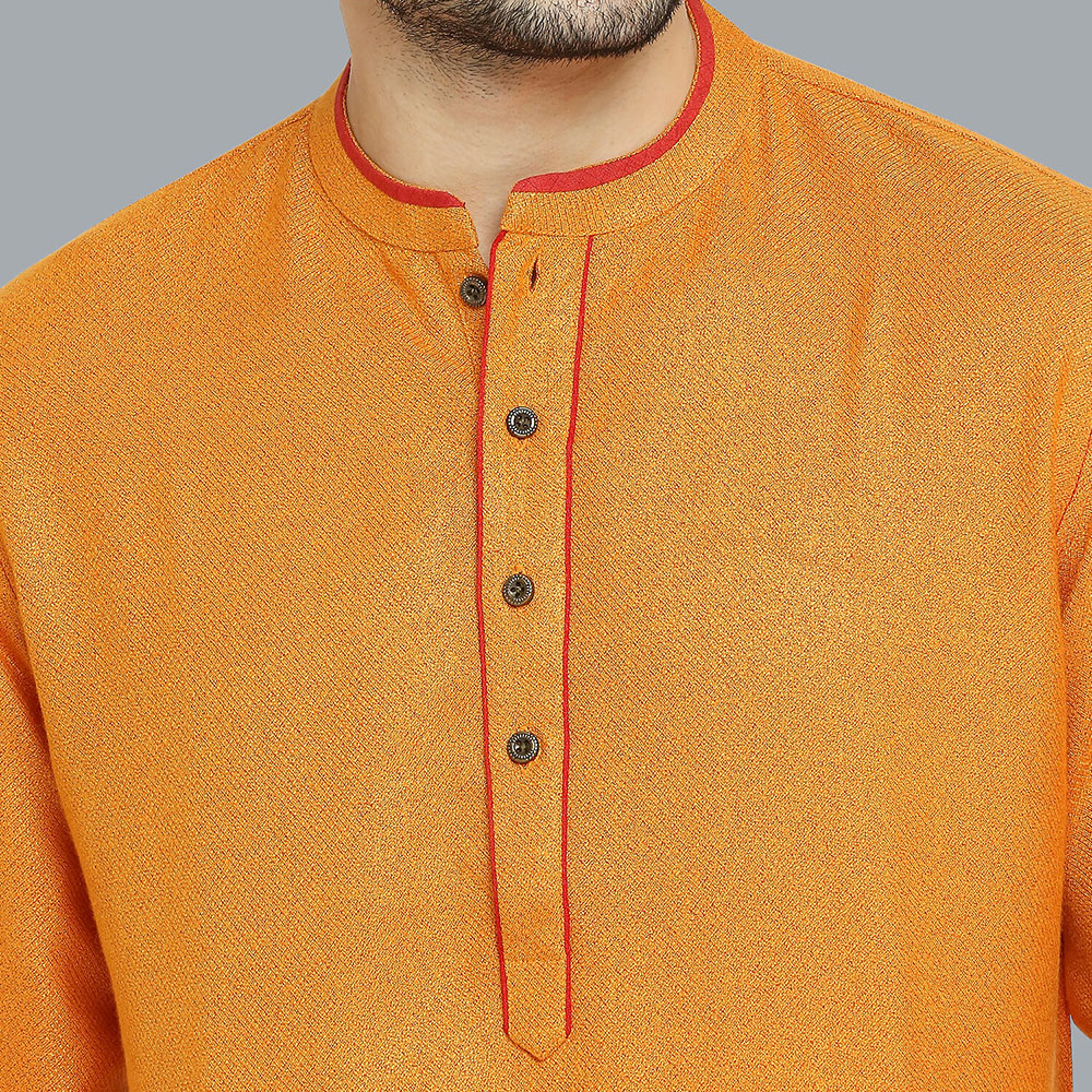 Golden Yellow color soft feel polycot textured men long kurta - Image 6