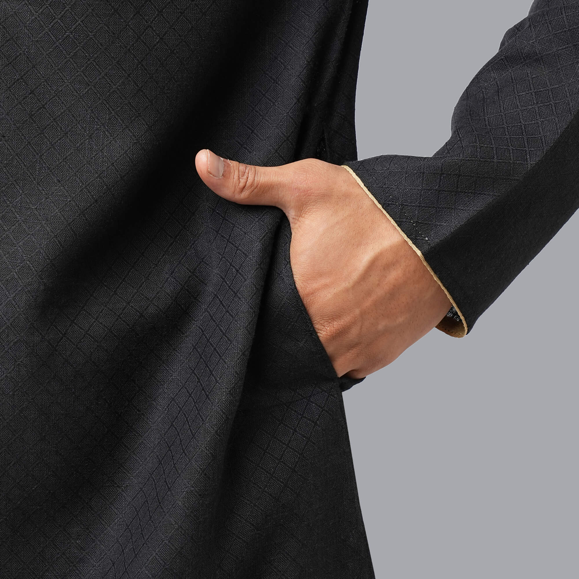 Black color poly cot jacquard embroidery men long kurta - Image 6