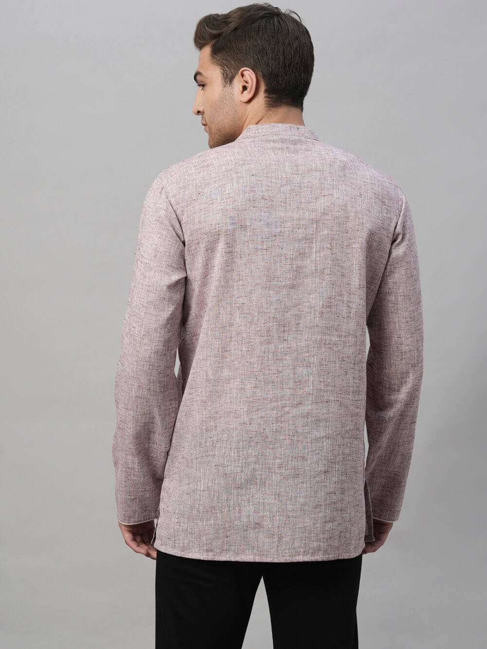 Lilac handloom dobby front, highlited with show stitches men short kurta - Image 3