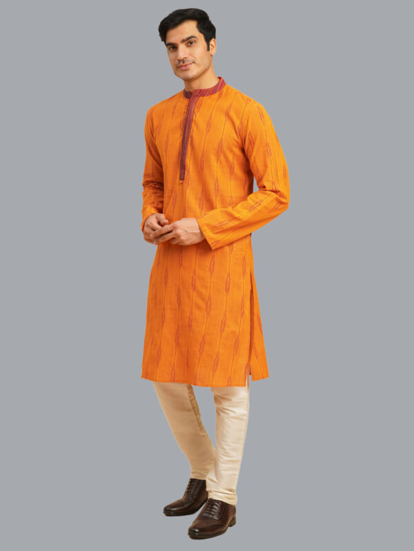 Golden shaffron color cotton IKKAT handloom men long kurta