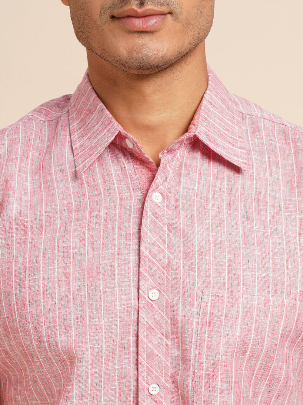 Red & white stripes cotton men half sleeve short shirt - Image 4