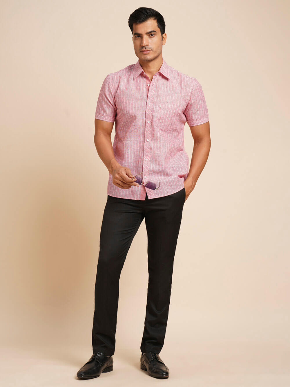 Red & white stripes cotton men half sleeve short shirt - Image 7