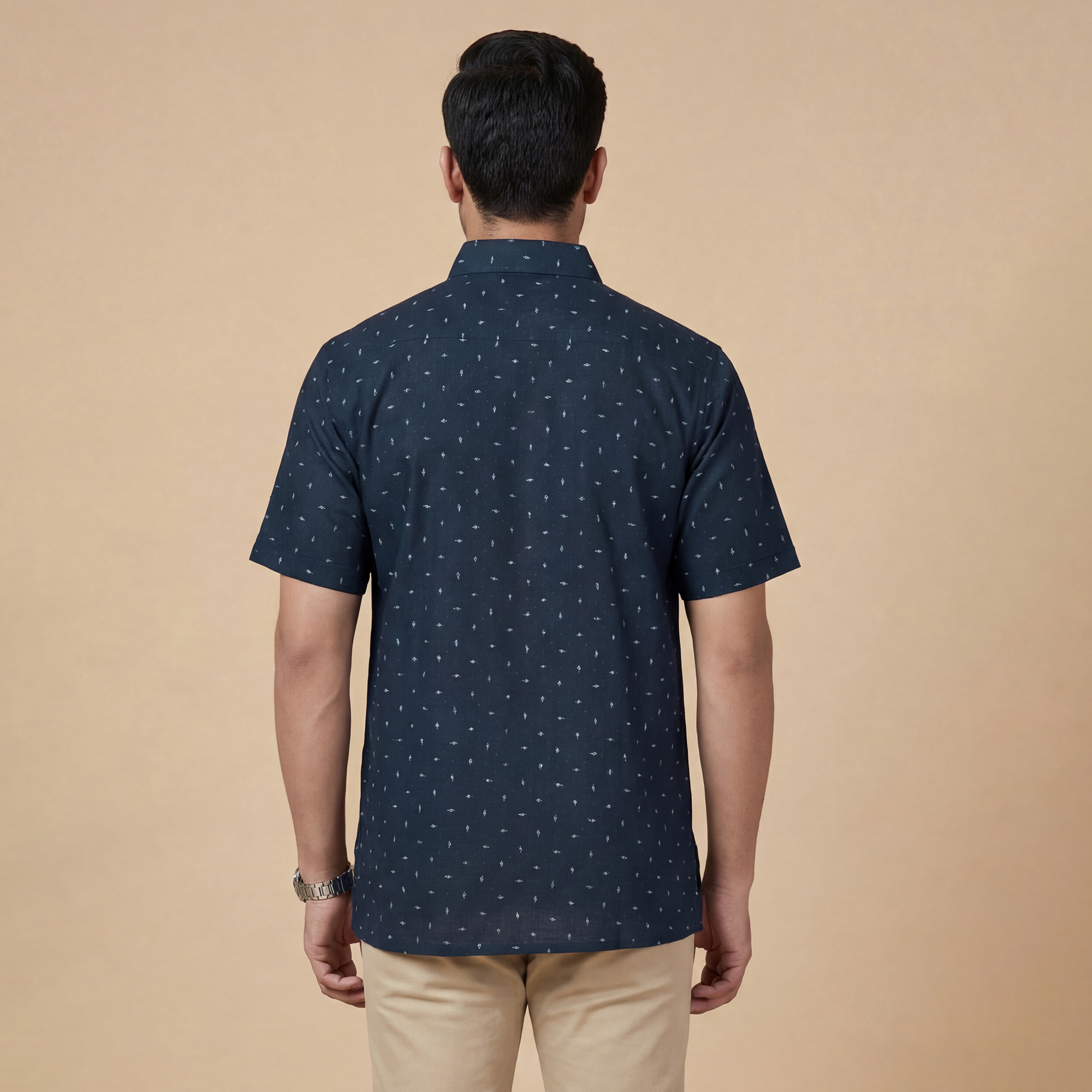 Navy blue color printed cotton half sleeves men kurta - Image 6