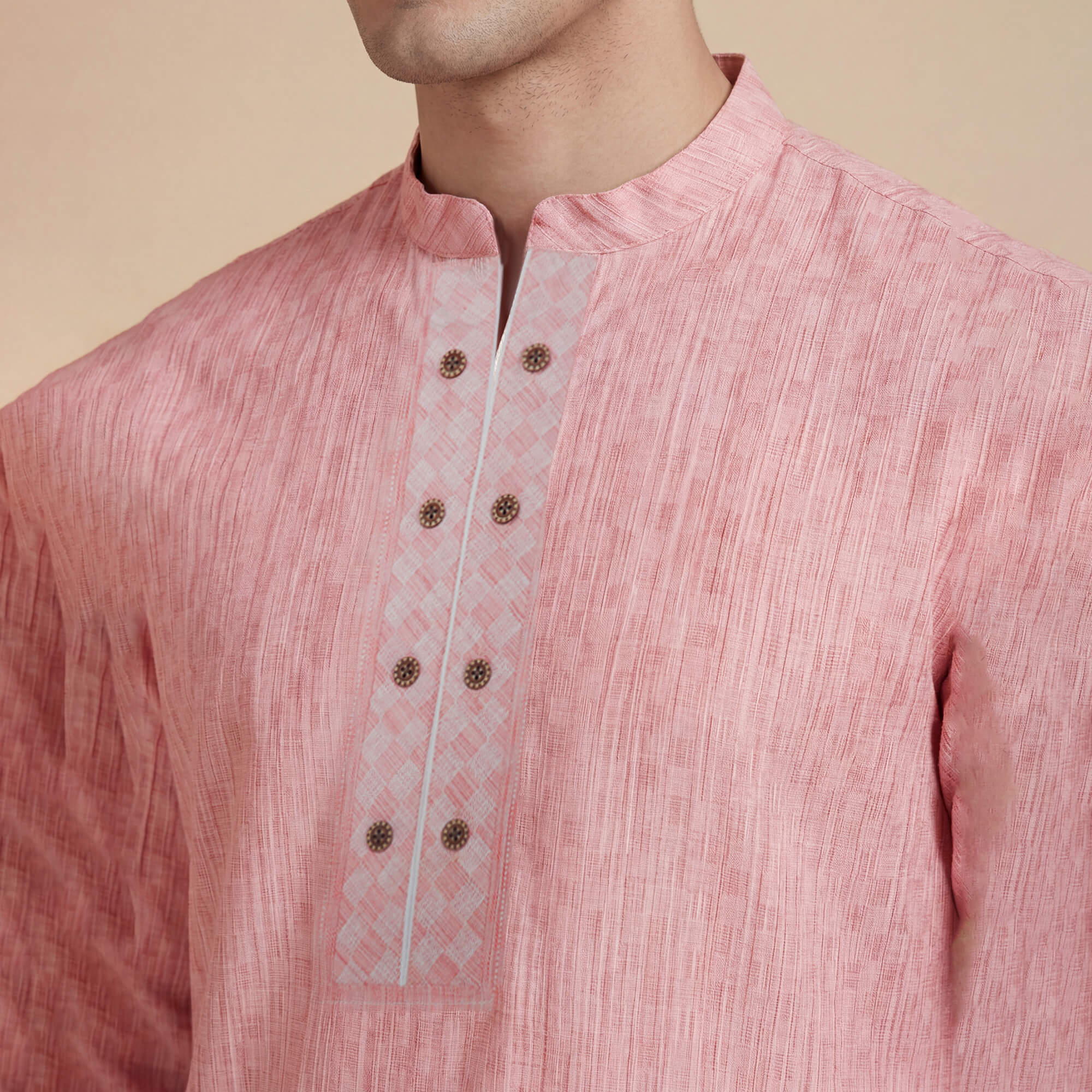 Pink dobby weave cotton men long kurta - Image 5