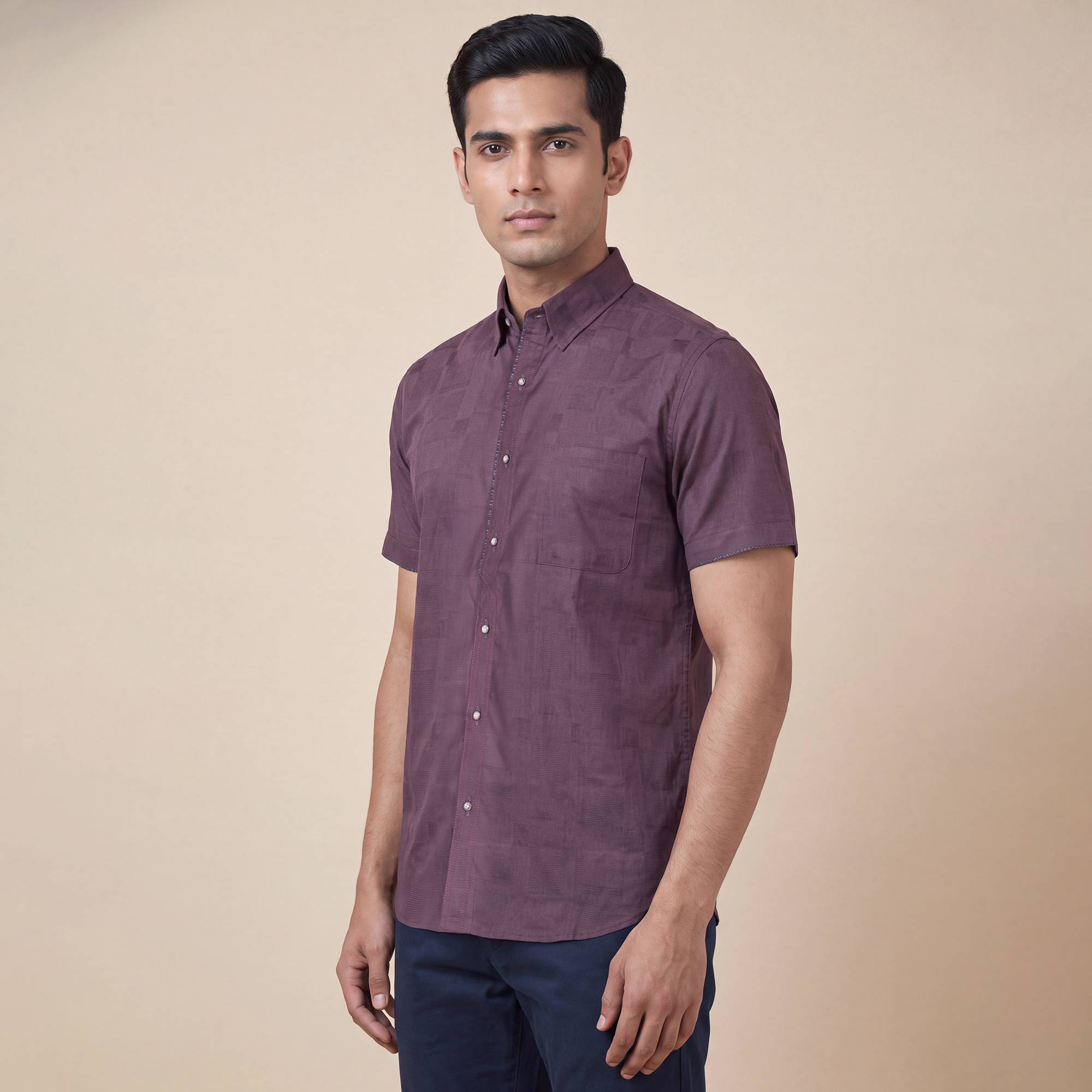 Brown cotton checks dobby weave men half sleeves shirt - Image 3