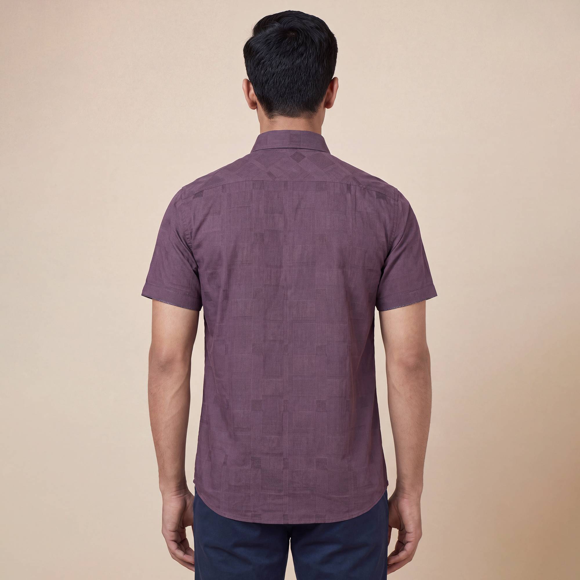 Brown cotton checks dobby weave men half sleeves shirt - Image 4