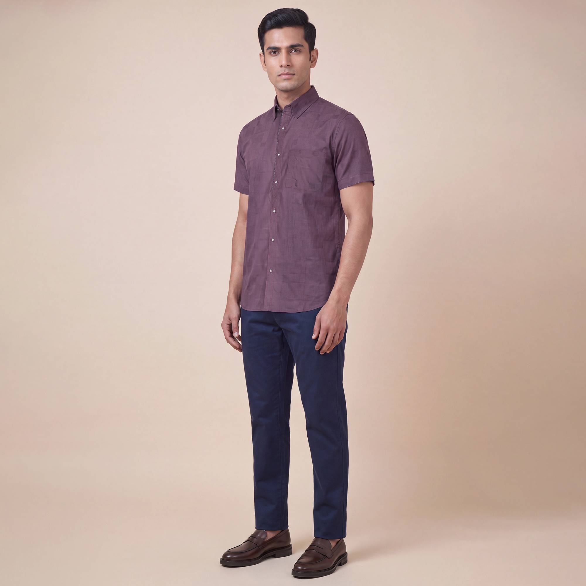 Brown cotton checks dobby weave men half sleeves shirt - Image 5