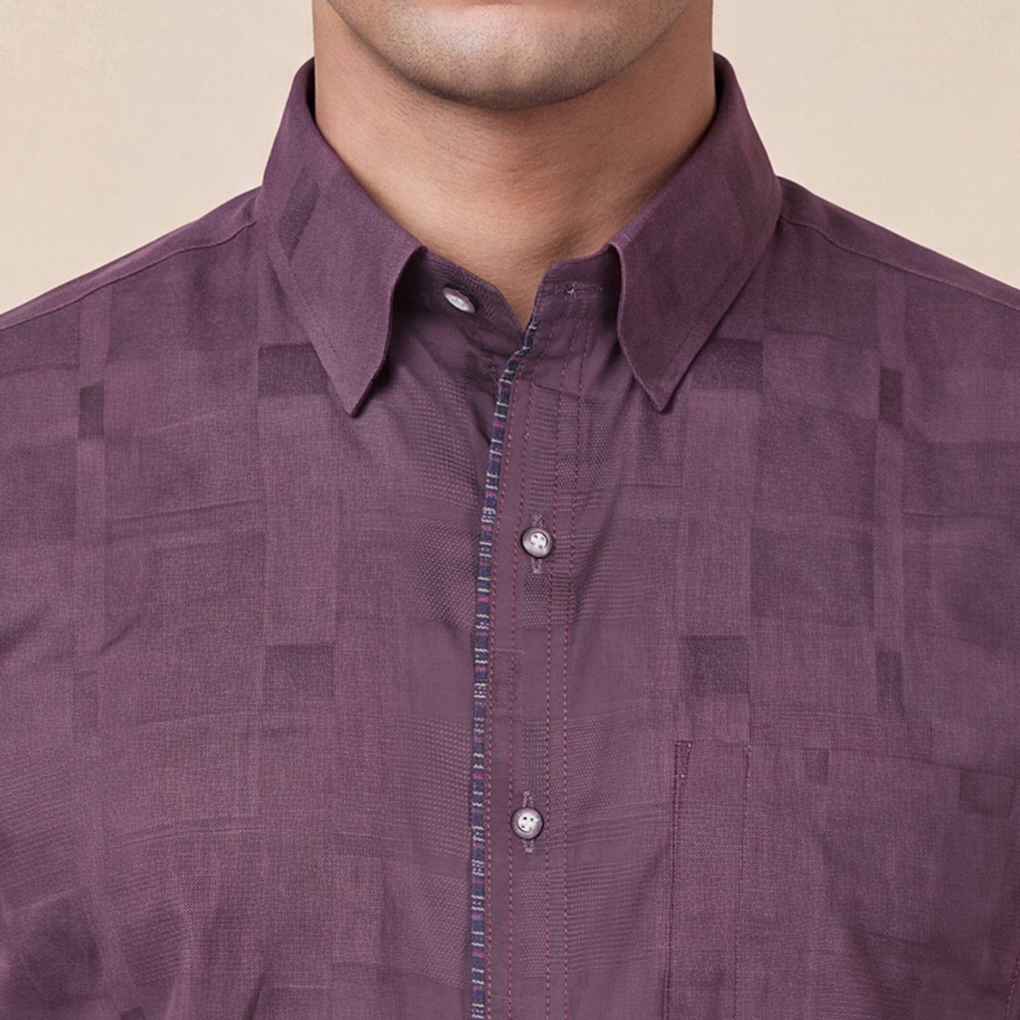 Brown cotton checks dobby weave men half sleeves shirt - Image 6