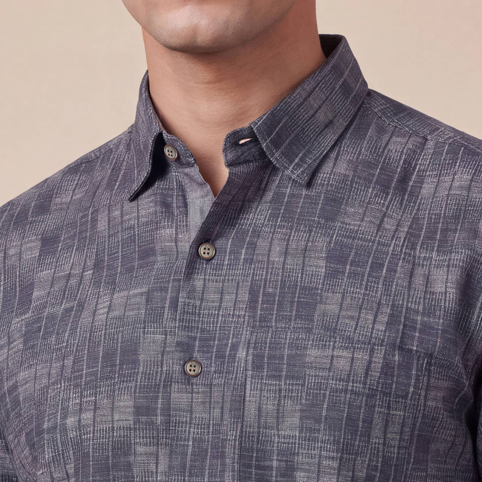 Dark grey cotton stripes design men half sleeves shirt - Image 6