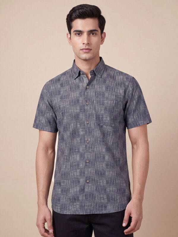 Dark grey cotton stripes design men half sleeves shirt
